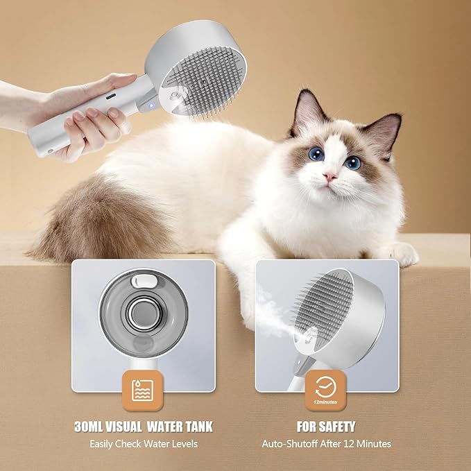 Cloud Care Cat Brush for Indoor Cat Steam Brush for Shedding Spritz Defur Comb for Cats Dogs Steam Brushes for Long Short Hair Cats Dogs Pet Steam Brushes for Massage Grooming Self-Cleaning-Mewly Pet
