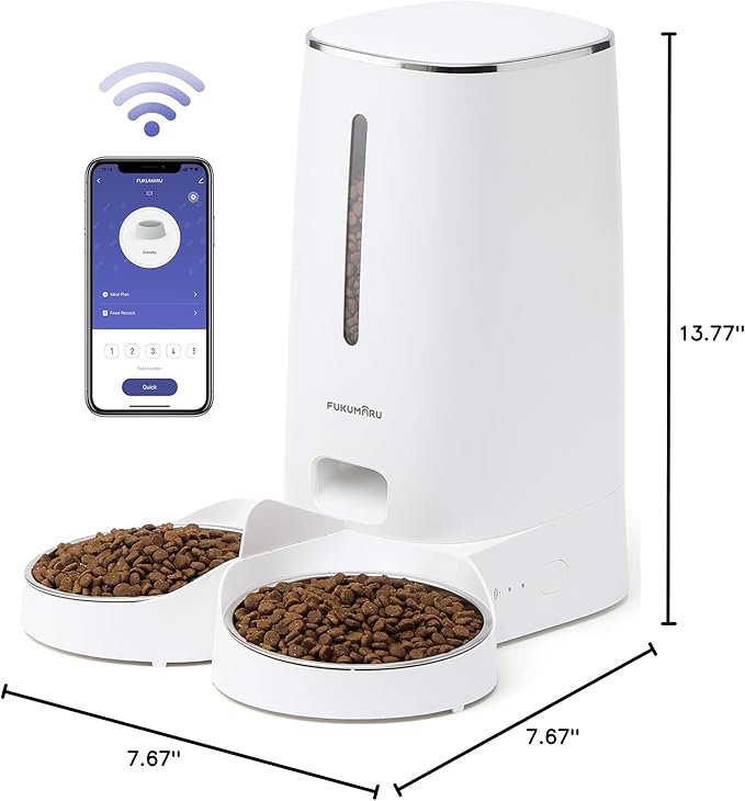 FUKUMARU Automatic Cat Feeder, 4L Dog Feeders with Double Bowls, Support DIY Meals and Timed Control WiFi Cat sFood Dispenser, Suit for Most Pet Food-Mewly Pet