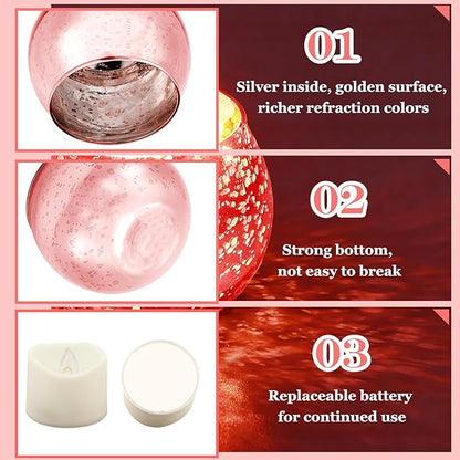 Rtteri 12 Set Votive Candle Holders Wedding Centerpiece Table Decorations Speckled Mercury Glass Votive Candle Holders with Tea Lights Birthday Party Decorations for Home (Pink)