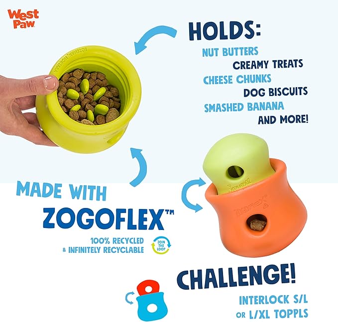 WEST PAW Zogoflex Limited Edition Toppl Treat Dispensing Dog Toy Puzzle – Interactive Chew Toys for Dogs – Dog Toy for Moderate Chewers, Fetch, Catch – Holds Kibble, Treats, X-Large 4.75", Periwinkle-Mewly Pet