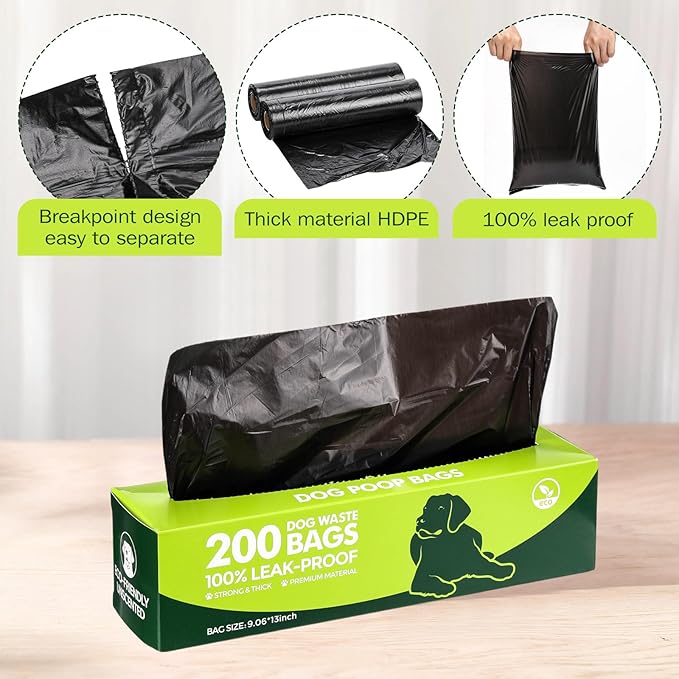 Harloon 6000 Counts Dog Poop Waste Bags 30 Rolls Extra Thick Strong Leak PET Proof Bags Disposable Bulk Universal Doggy Roll Waste Box for Puppy Outdoor Walking Travel(Black,13 x 9 Inches)-Mewly Pet