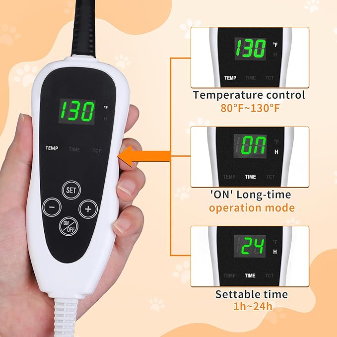 Cat Heating Pad, 16 in Round Heated Bed Smart Thermostatic Switch, Add Wire Rope Cat Carpet Puppy Whelping Supplies, Comes with a Plush Cloth Cover - Apricot-Mewly Pet