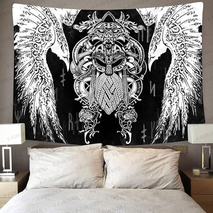 F-FUN SOUL Vikings Tapestries Norse Warriors Tapestry 80x60inches Scandinavian Tapestry Twins Ravens Nordic Viking Odin Wall Hanging Tapestries for Living Room Bedroom Viking Decor GTLSFS411