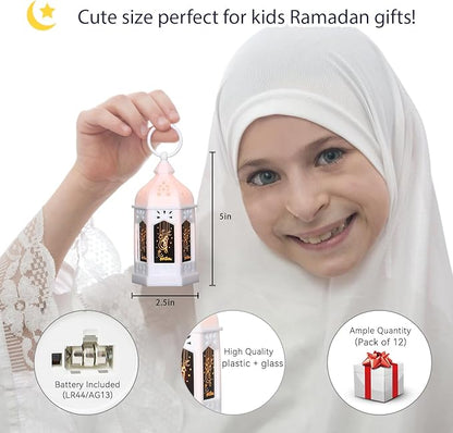 LLQ Mini Ramadan Lantern (12Pcs-5in) - Moroccan Small Lanterns Decorative, Eid Mubarak Decorations for Home, Ramadan Gifts for Family, Table Centerpiece