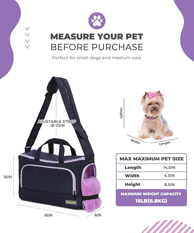 Small Dog Sling Carrier, Front Facing Dog Carrier Sling, Hands Free Pet Carriers Bag with Padded Adjustable Strap and Poop Dispenser Machine Washable for Small Dogs Cats Travel Outdoor-Black-Mewly Pet