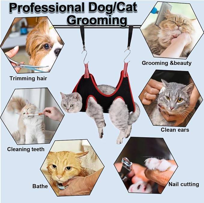 Dog Grooming Hammock Harness,Breathable Pet Cat Hammock Restraint Bag,Dog Grooming Sling Helper for Trimming Nail and Ear/Eye Care(S Size,8.5")-Mewly Pet