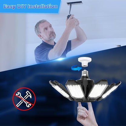 LED Garage Light - 2Pack Bright 50000LM Garage Lights Ceiling Led w/ 8 Deformable Panels 6500K Led Light Bulb Srew in E26/E27 Socket with Adjustable Center Spotlight for Barn Workshop Attic