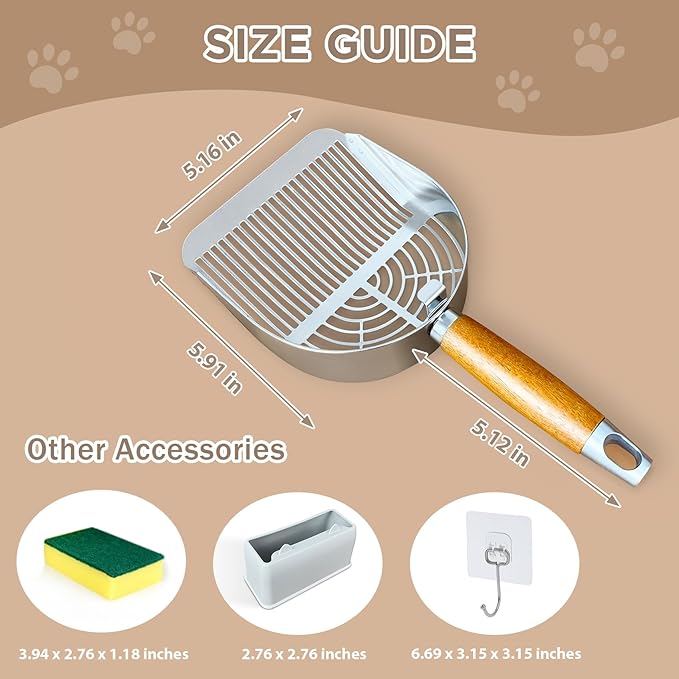 Cat Litter Scoop, Litter Scooper, Metal Cat Litter Scoop, Stainless Steel Cat Litter Scoop, Kitten Pooper Lifter, Kitty Metal Scooper with Holder for Cat Litter Box Strip Holes Easy Cleaning-Mewly Pet
