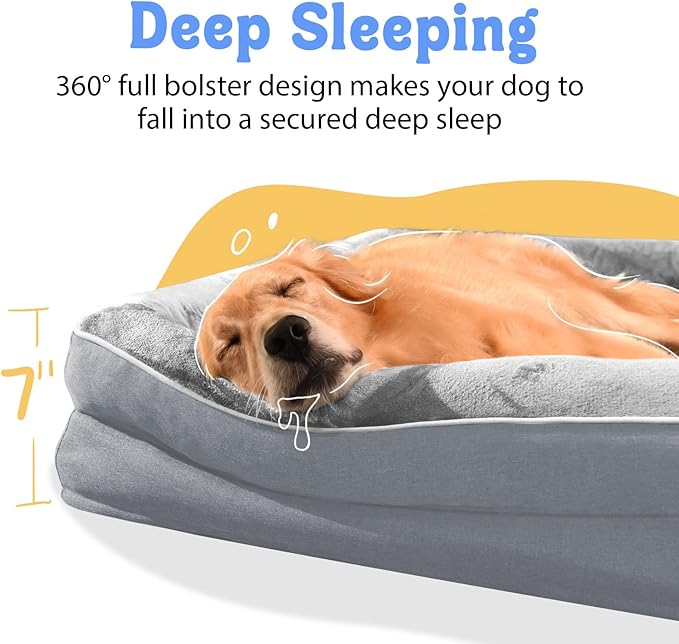 Orthopedic Washable Large Dog Bed - Egg Foam Dog Beds for Large and Medium Dogs Big Pet Beds with Removable Washable Cover and Bolster for Extra Large Dogs-Mewly Pet