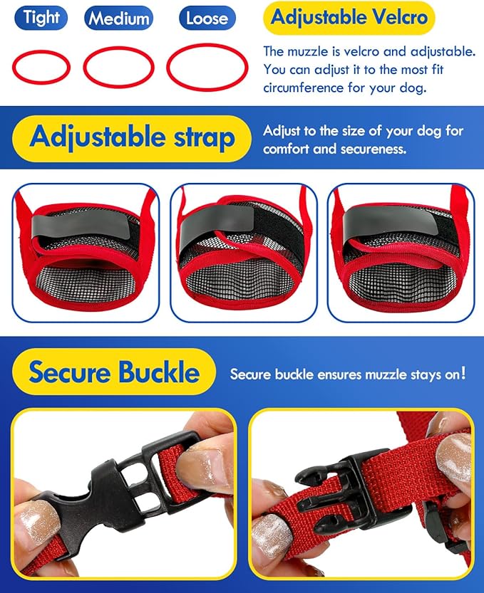 Dog Muzzle, Soft Air Mesh Muzzle for Small Medium Large Dogs Anti Biting Barking Chewing, Breathable Drinkable Adjustable Loop Pets Muzzle for German Shepherd Husky Labrador Retriever (Red,L)-Mewly Pet