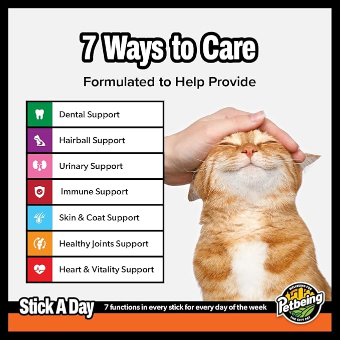 Stick a Day | Specially Formulated 7-in-1 Functions Daily Real Meat Supplement for Cats | Cat Chew Stick & Pet Vitamins Supplements Combination (7-Pack x 4, Mix)-Mewly Pet