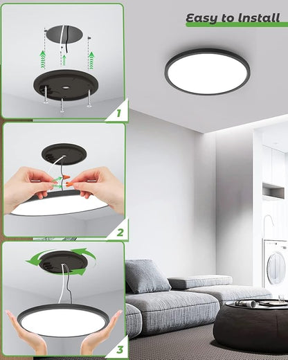 zemty 16.5 Inch LED Ceiling Light Flush Mount, 36W 4200lm Super Slim Flush Mount Ceiling Light Fixtures, 3000K/4500K/6000K Selectable Ceiling Lamp for Bedroom Kitchen Living Room (Black)