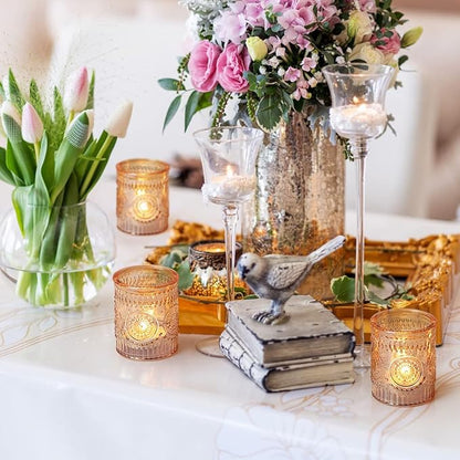 Gold Votive Candle Holder Set of 12, Glass Tea Lights Candle Holders for Wedding Table Centerpieces, Birthday Parties and Home Decor