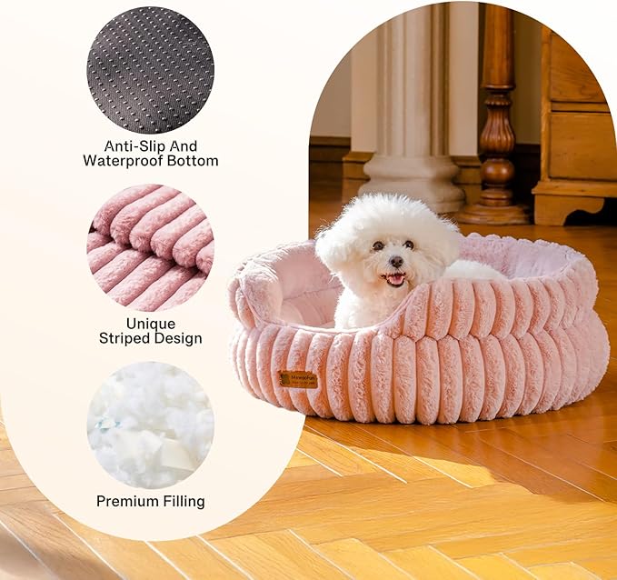 MEWOOFUN Washable Small Dog Bed, Cat Beds for Indoor Cats with Anti-Slip Bottom, Round Pet Bed for Puppy and Kitten (Pink, 24"x24"x9")-Mewly Pet