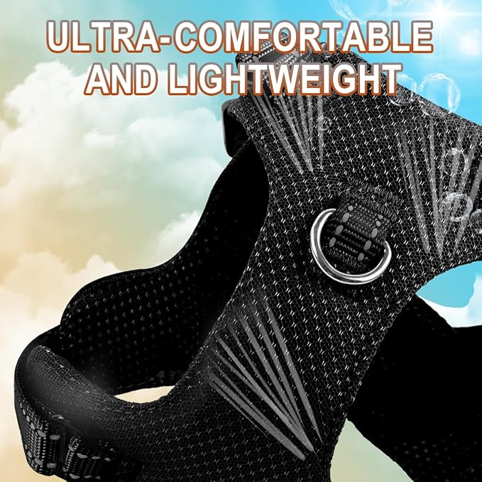 Dog Harness Step in Dog Vest Harness, Reflective Adjustable Puppy No Pull Harness Breathable Soft for Small and Medium Dogs Cats, Black, XS-Mewly Pet