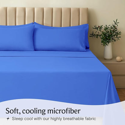 LuxClub 3 PC Sheet Set Bed Sheets Deep Pockets 16" Eco Friendly Wrinkle Free Cooling Machine Washable Hotel Bedding Silky Soft - Marine Blue Twin XL