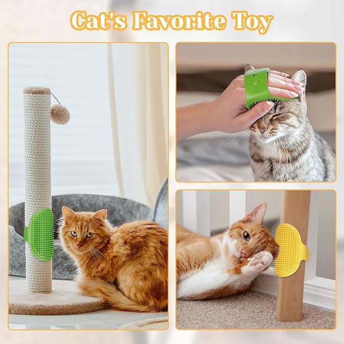 4Pcs Adjustable Cat Self Groomer, Silicone Cat Brushes for Indoor Cats Grooming Self Cleaning, Cats Face Scratchers Massager for Corner Scratcher, Pet Supplies (Green & Yellow)-Mewly Pet