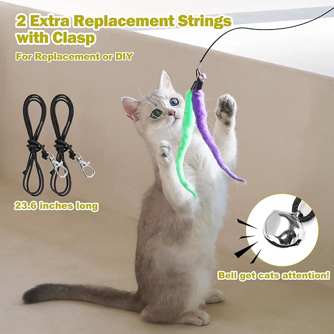 Interactive Cat Toys - Retractable Wand Toy and Feather Toys Refills for Indoor Cats to Chase and Exercise-Mewly Pet