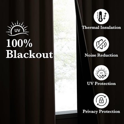 NICETOWN 100% Blackout Tan Curtains for Travel, Grommet Lightweight Portable Window Treatments Thermal Curtains Easy to Install for Living Room/Bedroom, W52 x L72, 2 Panels