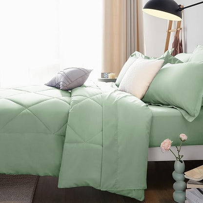 CozyLux Twin Comforter Set with Sheets Sage Green - 5 Pieces Bed in a Bag Twin, All Season Bed Set for Girls and Boys, Bedding Set with Down Alternative Comforter, Sheets, Pillowcase & Sham