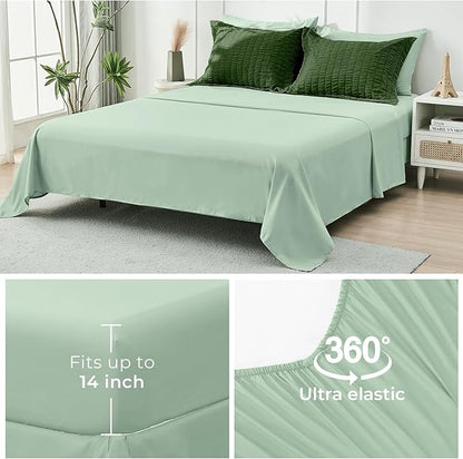 HYMOKEGE Dark Green/Sage Green Full Size Comforter Sets Seersucker 7 Pieces, All Season Luxury Bed in a Bag for Bedroom, Bedding Set with Comforter, Sheets, Pillowcases & Shams