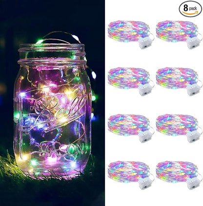 ZGWJ 8 Pack Fairy Lights Battery Operated, 7ft 20 Mini LED Fairy String Lights Silver Wire 3 Modes for DIY, Parties, Wedding, Bedroom, Halloween Christmas Decoration Multicolor