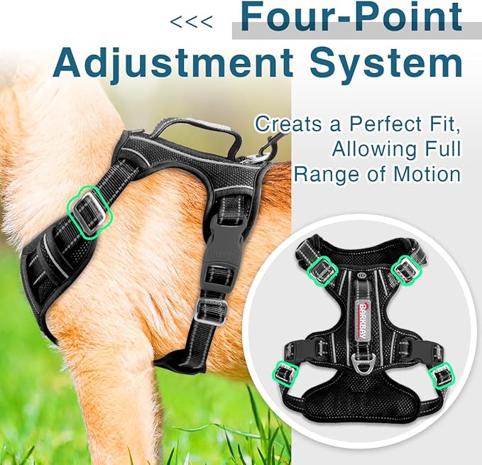 BARKBAY Dog Harness No Pull with ID Tag Pocket - Heavy Duty, Reflective, Easy Control for Large Dogs(Black,M)-Mewly Pet