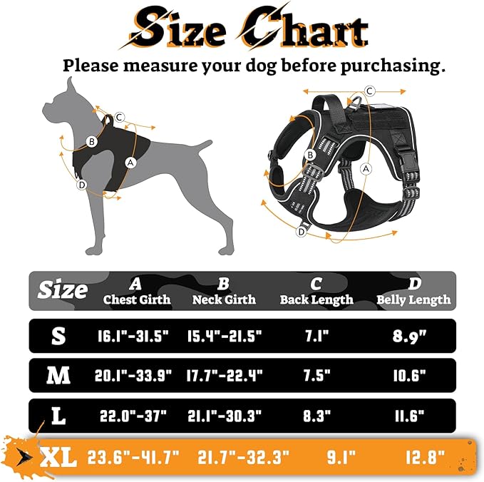 rabbitgoo Dog Harness for Large Dogs No Pull, Tactical Service Pet Vest with Molle and Control Handle, Adjustable and Reflective Military Harness for Easy Walking and Training, Black, XL-Mewly Pet