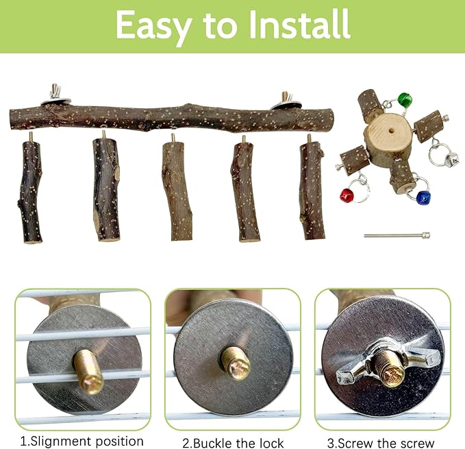 BNOSDM Natural Wood Bird Ladder Perch 6Pcs Parrot Stand Branches Climbing Chewing Stick Parakeet Swing Toys Cage Accessories Paw Grinding Fork Sets for Lovebirds Cockatiels Conure Budgies-Mewly Pet