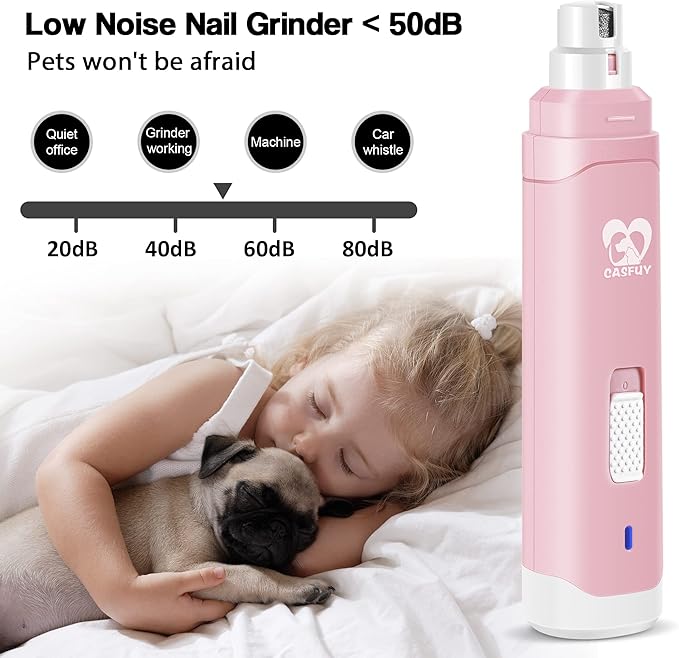 Casfuy Dog Nail Grinder Upgraded - Professional 2-Speed Electric Rechargeable Pet Nail Trimmer Painless Paws Grooming & Smoothing for Small Medium Large Dogs & Cats-Mewly Pet