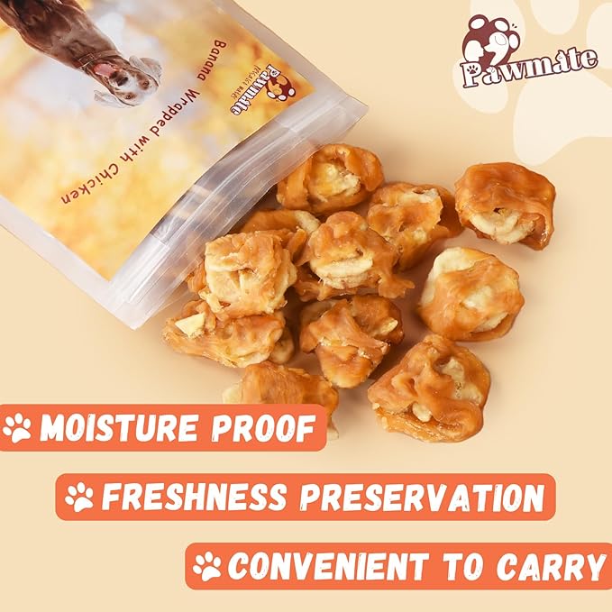 Dog Treats Chicken Wrapped Banana Slices with 1% Taurine, Healthy Training Snacks Rich in Natural Fiber, Rawhide-Free Grain-Free Soft Chews for Small Medium Dogs, 10.6oz-Mewly Pet