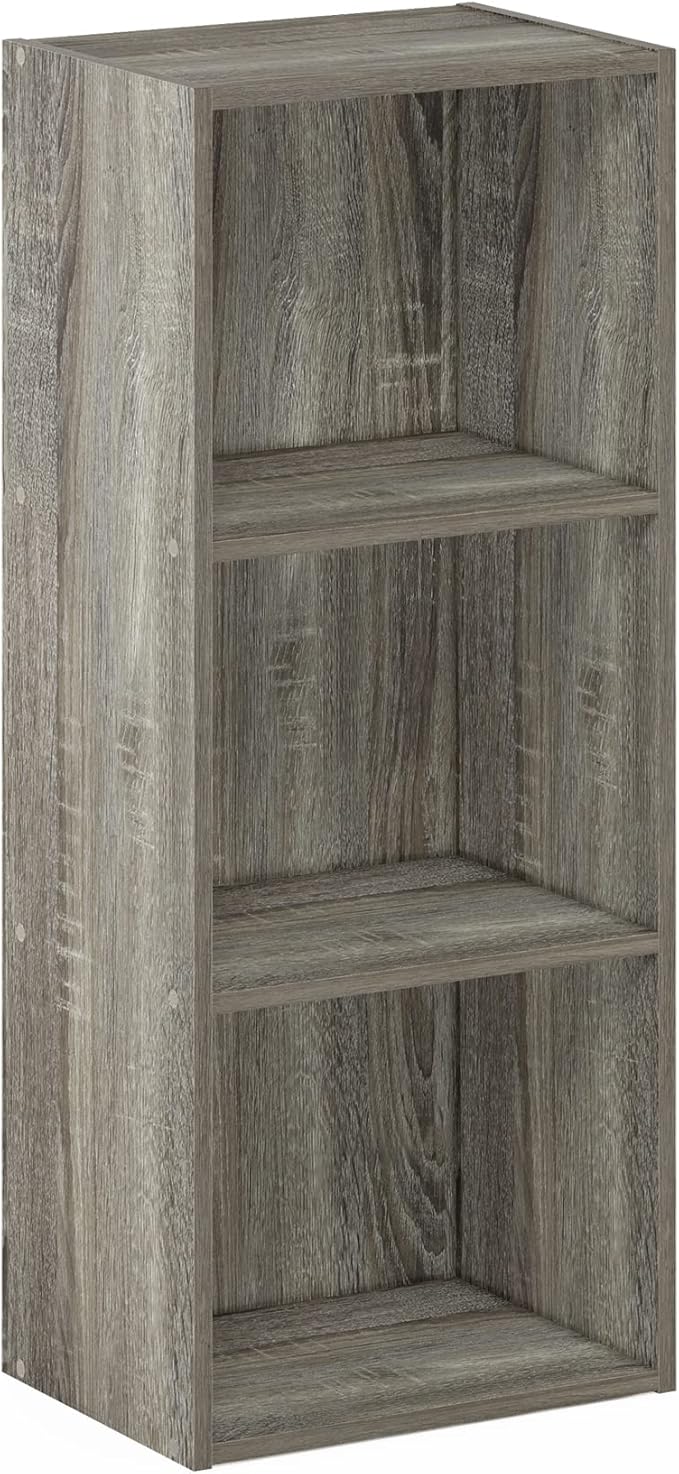 Furinno LUDER Book Shelf, 3-Cube Bookshelf, Bookcase, 9.3" x 12" x 31.5", for Living Room, Bedroom, Home Office, French Oak
