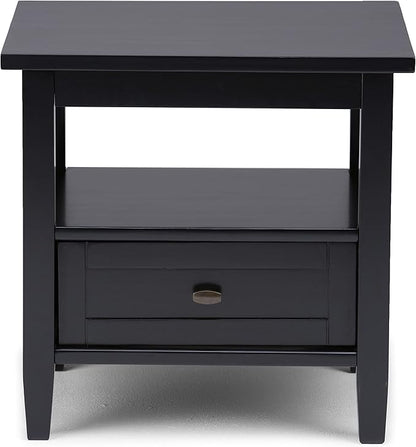 SIMPLIHOME Warm Shaker SOLID WOOD 20 inch Wide Rectangle Transitional End Side Table in Black for the Living Room and Bedroom