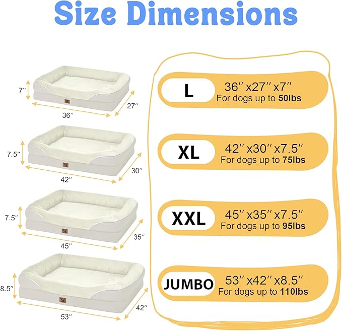 Washable Orthopedic Large Dog Bed - Extra Large Dog Beds with Bolsters Removable Orthopedic Foam Support Dogs Bed for XL Large Size Dogs with Waterproof Cover Non-Slip Bottom Pet Beds-Mewly Pet