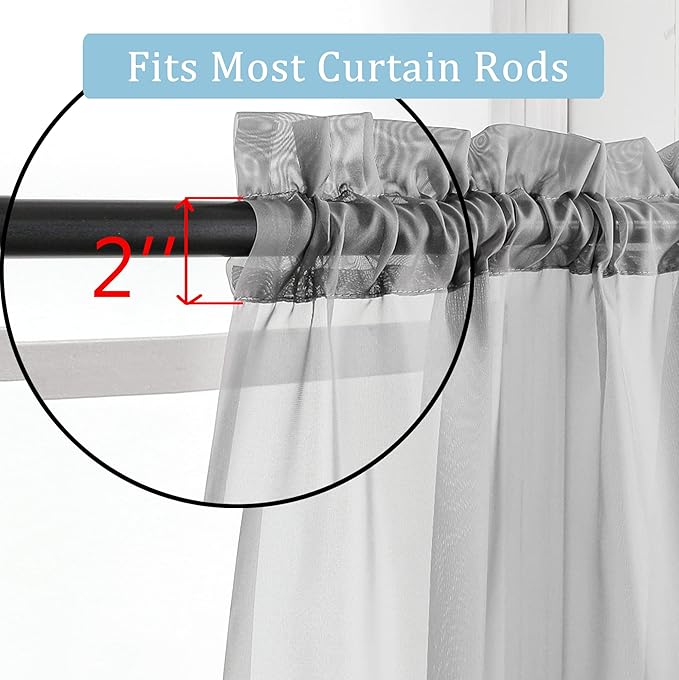 OWENIE Sheer Curtains 90 Inch Length, Elegant Grey Sheer Curtains for Bedroom, Window Voile Sheer Curtain Panels/Drapes/Treatment for Living Room, 2Pcs, Each 42" W x 90" L Inch