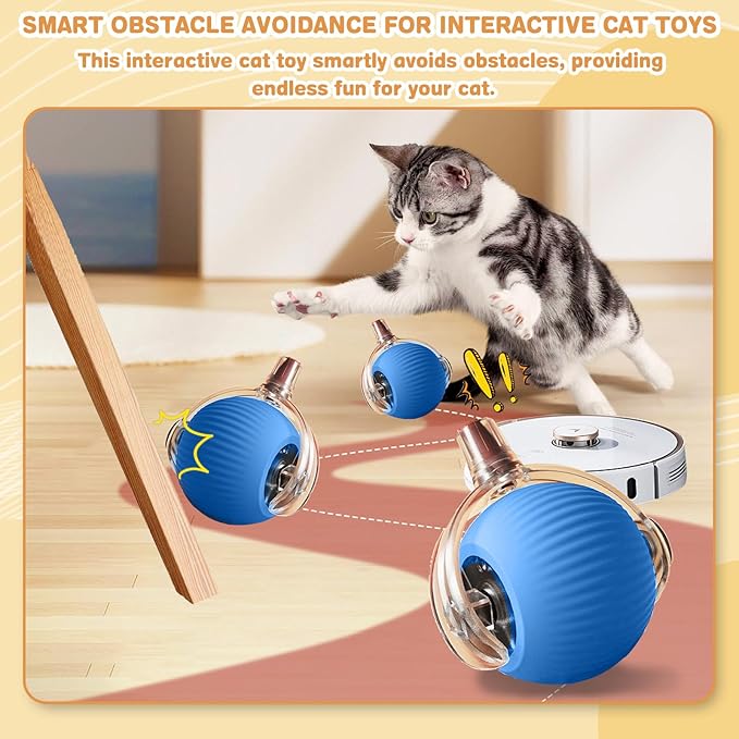 Interactive Cat Toys for Indoor Cats, Rechargeable 360° Automatic Moving Cat Toy for Bored Indoor Adult Cats, 2025 Upgraded Chase Motion Activated Kitten Toys - Blue-Mewly Pet