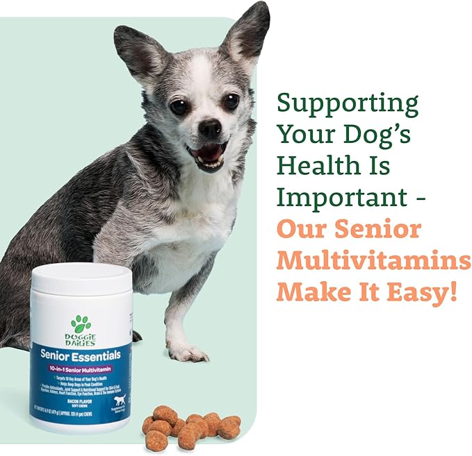 Doggie Dailies Senior Essentials Multivitamin for Dogs Soft Chews | Advanced Dog Multivitamin | Nutritional Support for Joints, Skin & Coat, Digestion, and the Immune System | Bacon Flavor | 120 Count-Mewly Pet
