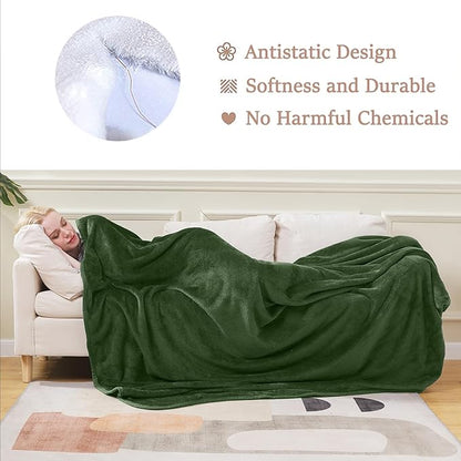 HOZY Soft Blanket Twin Size Fleece Warm Fuzzy Throw Blankets for The Bed Sofa Lightweight 350GSM Green 66"*90"