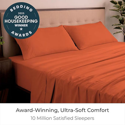 Mellanni King Sheets Set - 4 PC Iconic Collection Bedding - Hotel Luxury, Extra Soft, Cooling Bed Sheets - Wrinkle, Fade, Stain Resistant (King, Poppy Orange)