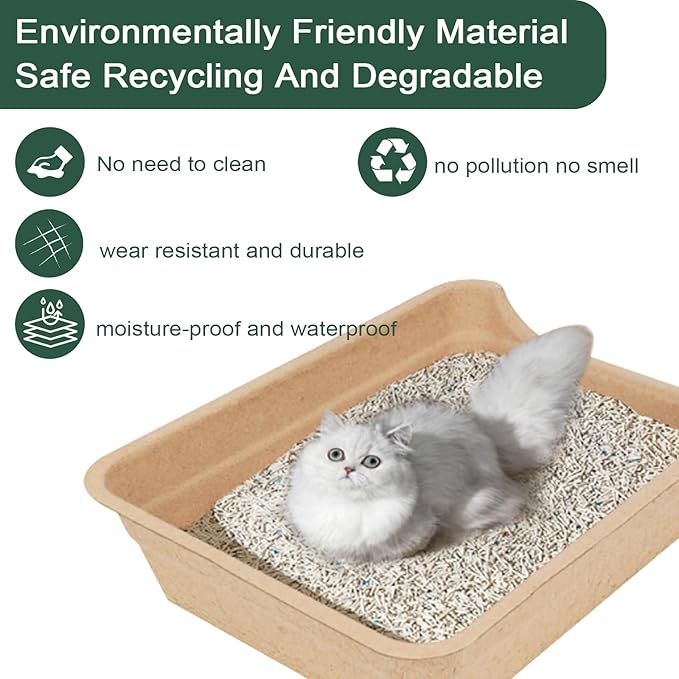 Disposable Litter Boxes for Cats, Low Entry Paper Litter Box, Paper Cat Litter Tray with One-time Pet Bath Towel Set （3PACKS with 1 Towel） for Travel on Weekends or Trips of Short Holidays-Mewly Pet