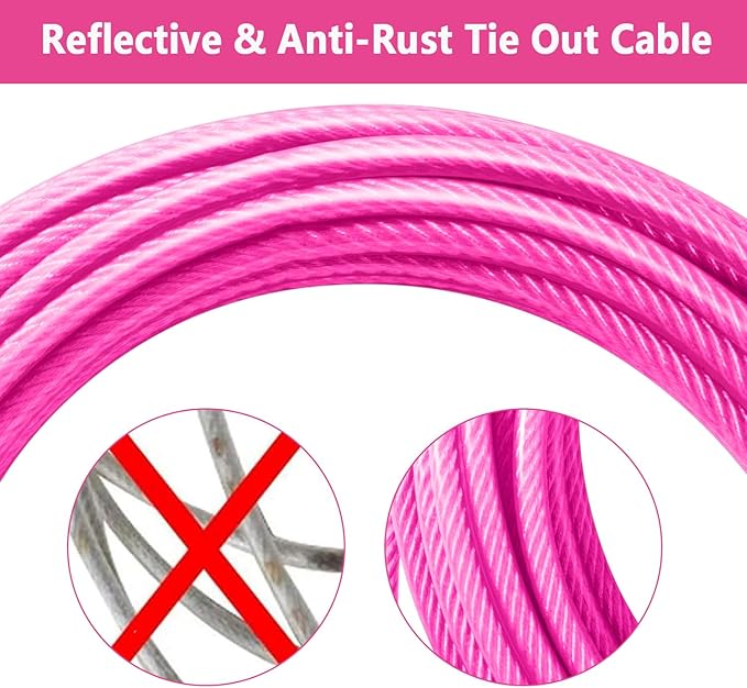 Dog Tie Out Cable 15FT-500Lbs,Heavy Duty Dog Leads&Tether for Yard with Swivel Hook,Small Large Dogs Leash Line for Outside,Rust Chew Proof Dogs Run Cable for Outdoor Camping (Pink, 15FT)-Mewly Pet