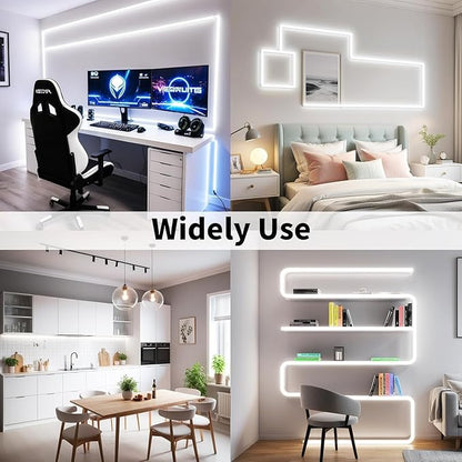 iNextStation White LED Strip Light, 16.4ft 5M 2835 SMD 300 LEDs 12V Flexible Cuttable LED Tape Light for Bedroom Kitchen Cabinet Wardrobe TV (Power Adapter Included)