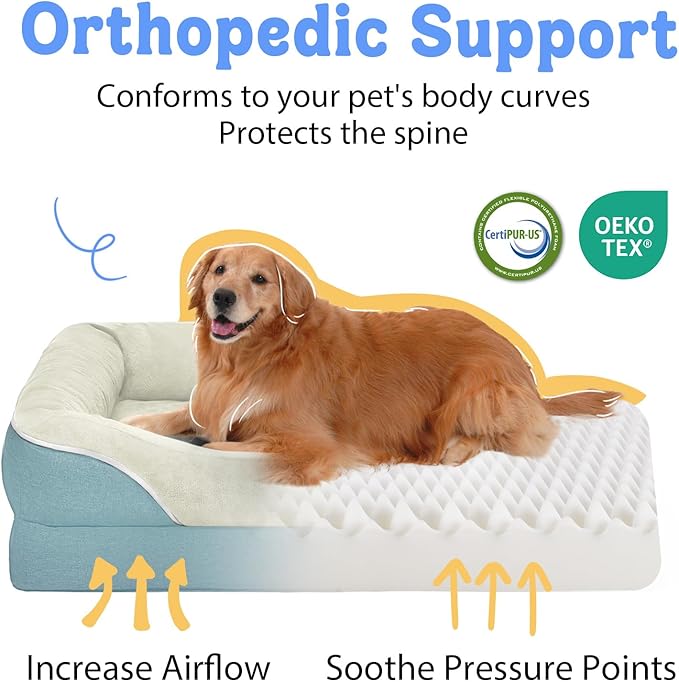 Washable Orthopedic Large Dog Bed - Removable Orthopedic Foam Dog Beds with Bolsters Waterproof Large Dogs Bed and Non-Slip Bottom Extra Large Dogs Beds Sofa-Mewly Pet
