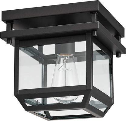 GLOBE Electric 44779 Sorrell 1-Light Outdoor Flush Mount Ceiling Light, Dark Bronze, Clear Glass Shade,Brown, Bulbs Not Included