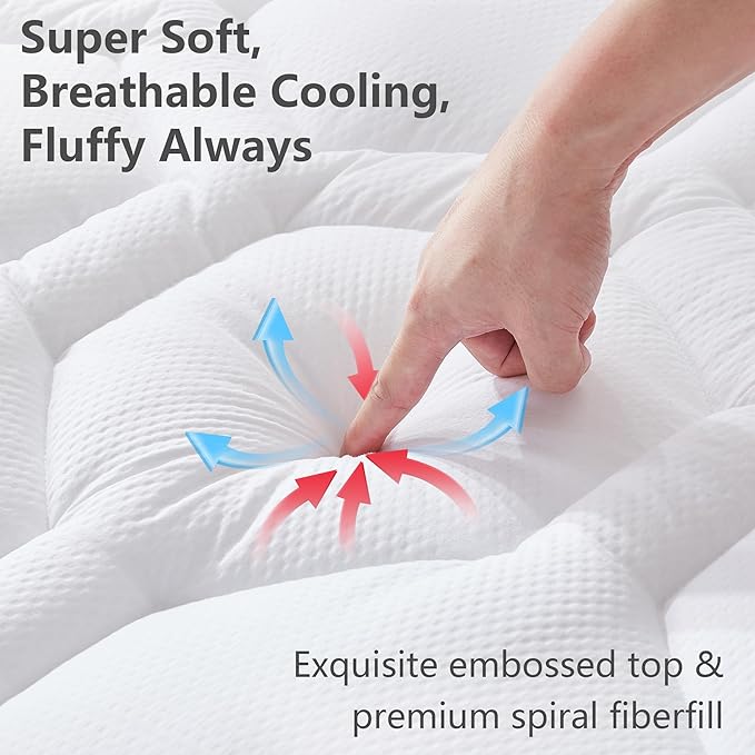 Full Size Mattress Pad Waterproof, Cooling Mattress Topper for Double Bed, Pillow Top Quilted Fitted Mattress Protector Cover with 8-21" Deep Pocket (54x75 inch, White)