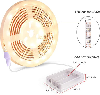 Battery Operated Led Strip Lights - Warm White 3000K, Waterproof, Self-Adhesive, Flexible, Cuttable - 13.2FT for TV, Mirror, Kitchen, Cupboard, Bedroom Decor