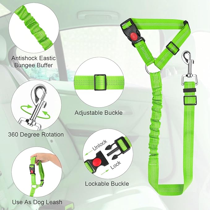 BWOGUE Pet Dog Cat Seat Belt Reflective Car Dog Headrest Restraint Leash Elastic Buffer Bungee Adjustable Tangle-Free Safety Leads Vehicle Seatbelt Harness for Small, Medium and Large Dogs (1 Pack)-Mewly Pet