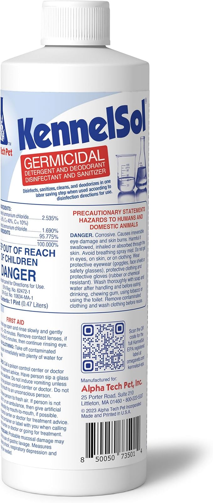 ATP KennelSol 1-Step Kennel Cleaner - 1 Pint Liquid Disinfectant, Effective Against Bacteria and Viruses, Deodorizer Wintergreen Scent by Alpha Tech Pet-Mewly Pet