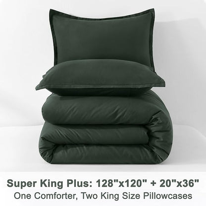 Litanika Forest Green Oversized King Comforter Set Super King Plus Size, 3 Pieces Lightweight Solid Bedding Comforter Set, All Season Fluffy Bed Set (128x120In Comforter & 2 Pillowcases)
