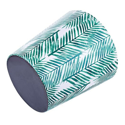 Paper Wastebasket Without Lid PU Leather Round Decorative Trash Bin Garbage Can Dustbin for Hotel Dormitory Kitchen Bedroom Bathroom Office Green Leaves